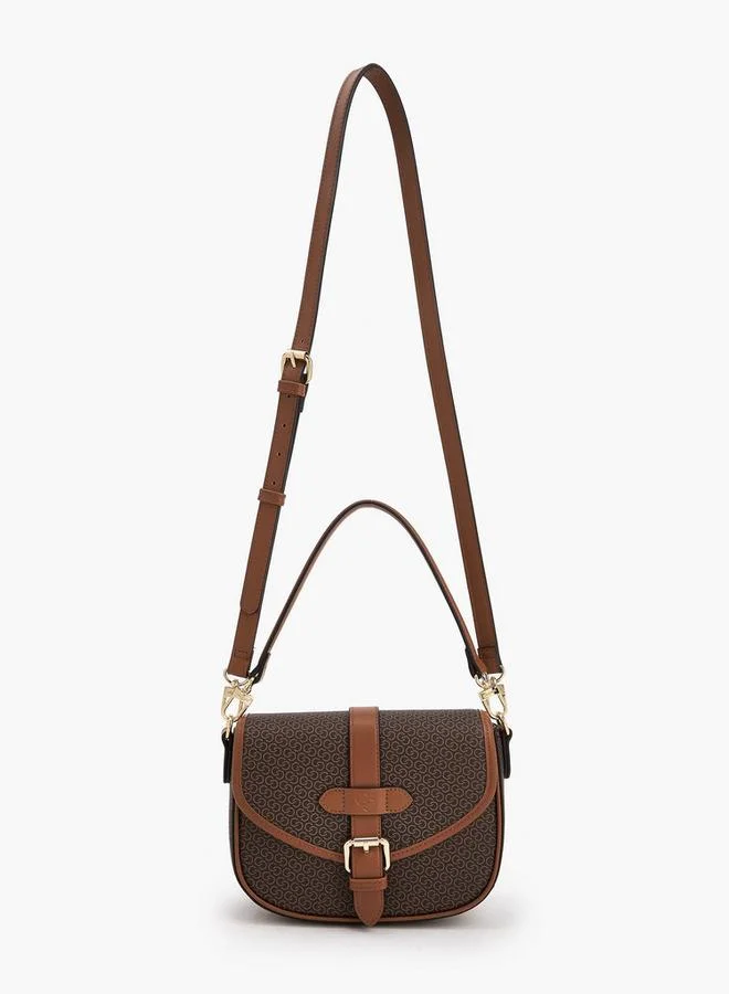 Celeste Monogram Print Crossbody Bag with Button Closure